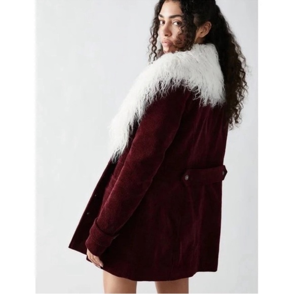 NWT Free People Lady Lane Collar Cord Jacket Coat Red Cream - Picture 11 of 11